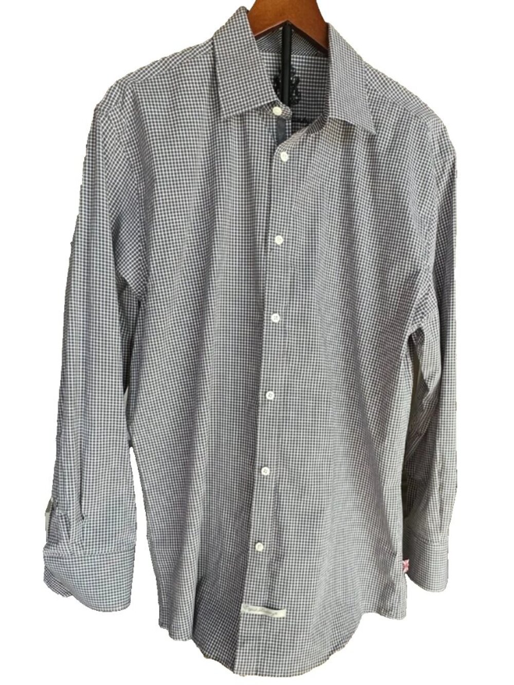 English Laundry Shirt Mens Grey Check Flip Up Long Sleeve Button Up 16.5 34/35